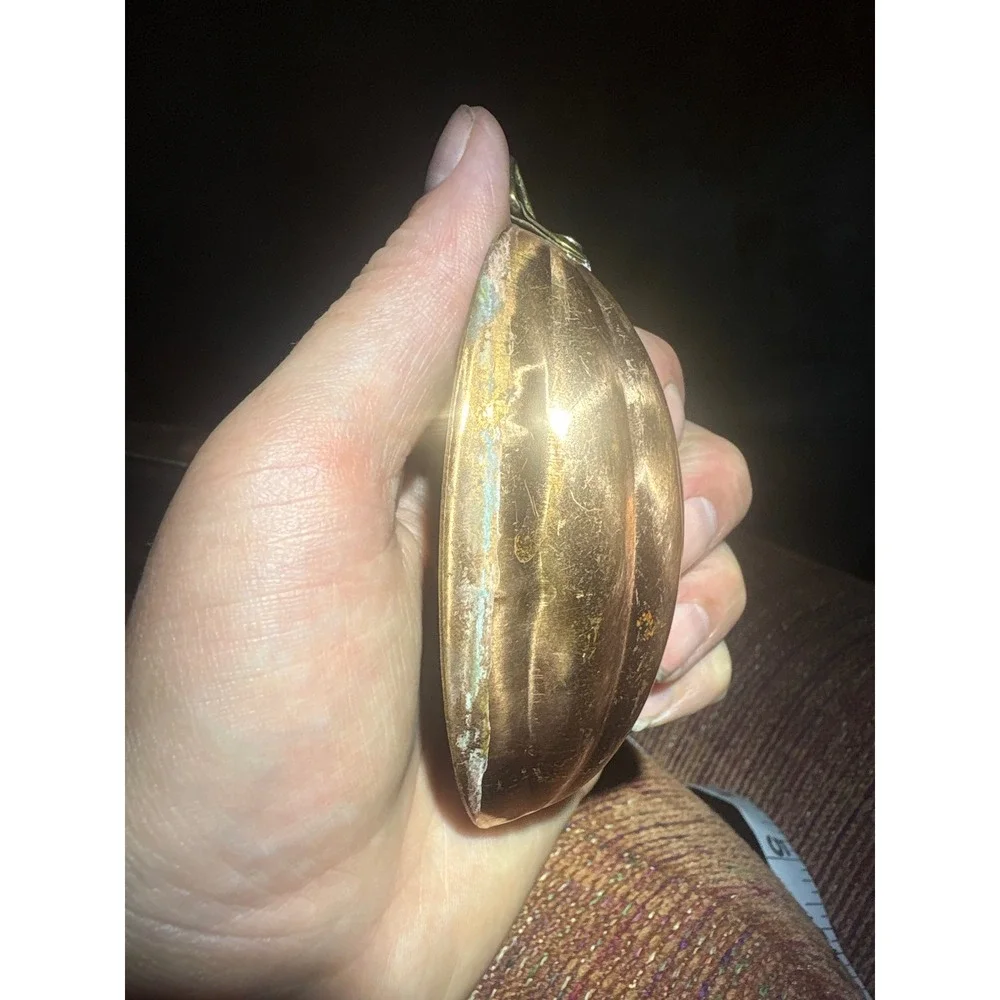 Vintage Copper Washed Tin Jelly Mold Fluted Oval Egg Shape Small Hanging Decor